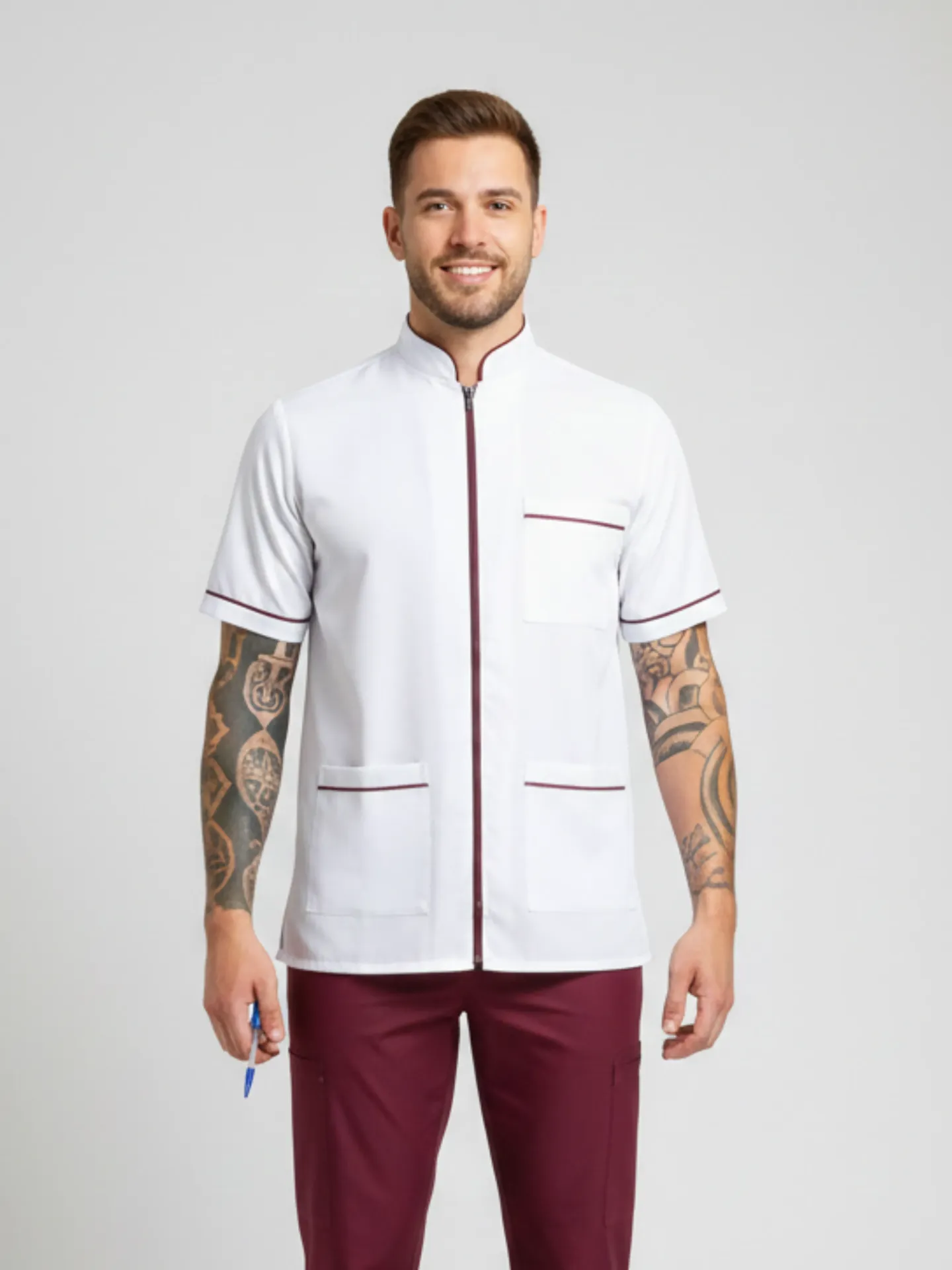 CAMISON CUELLO NERU BLANCO/VINOTINTO (S)